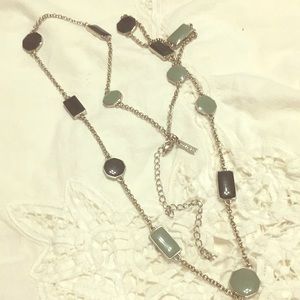 Cookie Lee Green and Black Enamel Panel Necklace